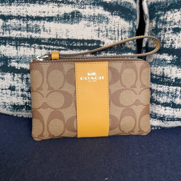 COACH Signature PVC Leather Corner Zip Wristlet - Picture 9 of 16